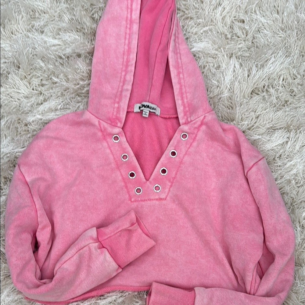Pink Hoodie with Grommet Detail